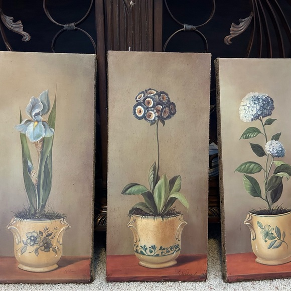 Fabrice de Villeneuve signed tryptch art on burlap stretched canvas - Picture 1 of 7